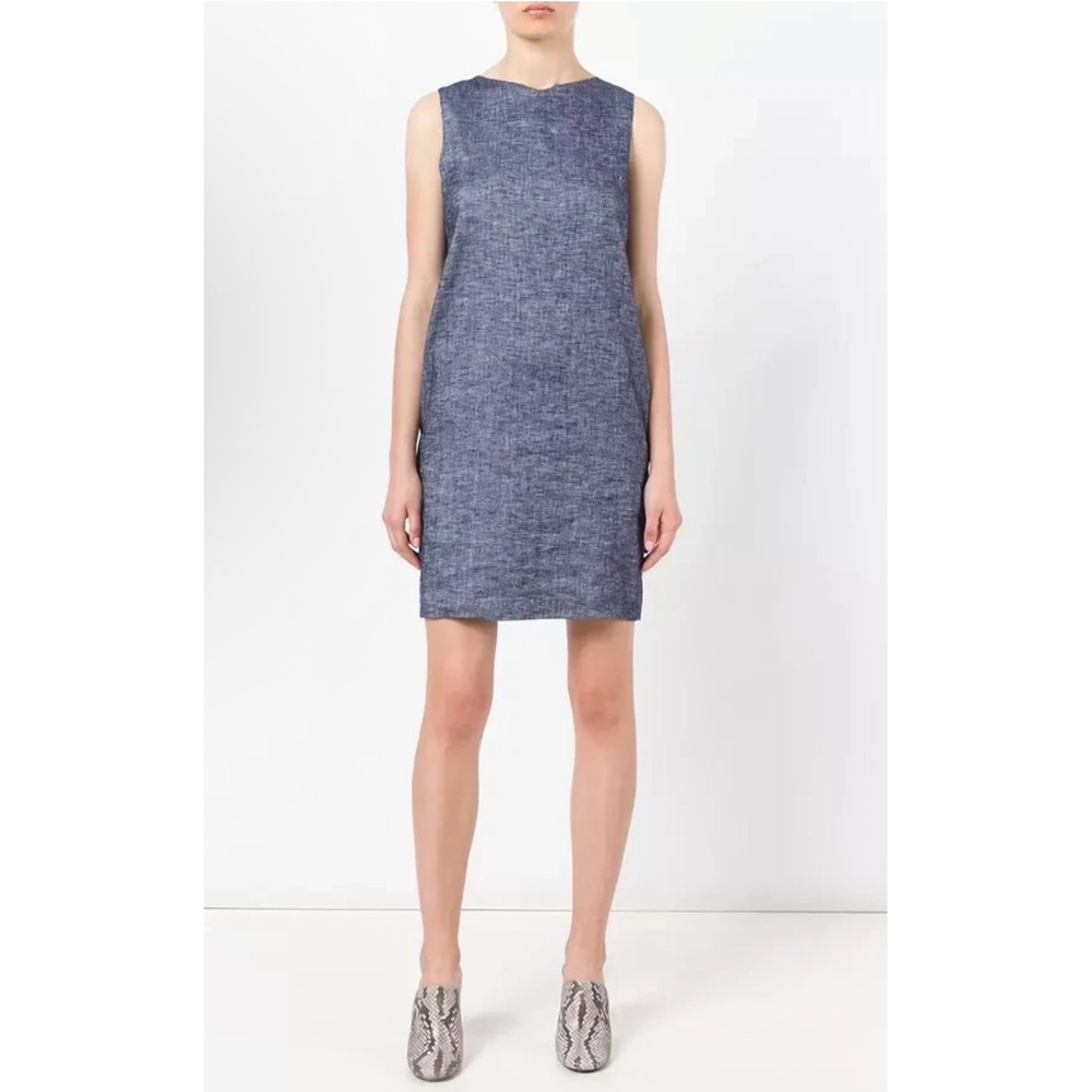Theory Bonda Sleeveless Linen Blend Shift Dress Lightweight Blue Size 0 NWT